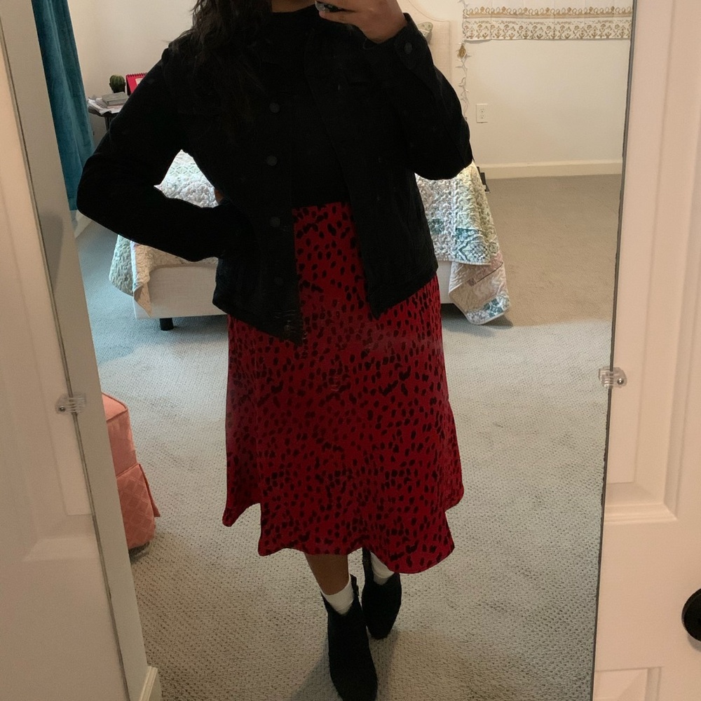 Red Leopard Print Circle Skater Skirt